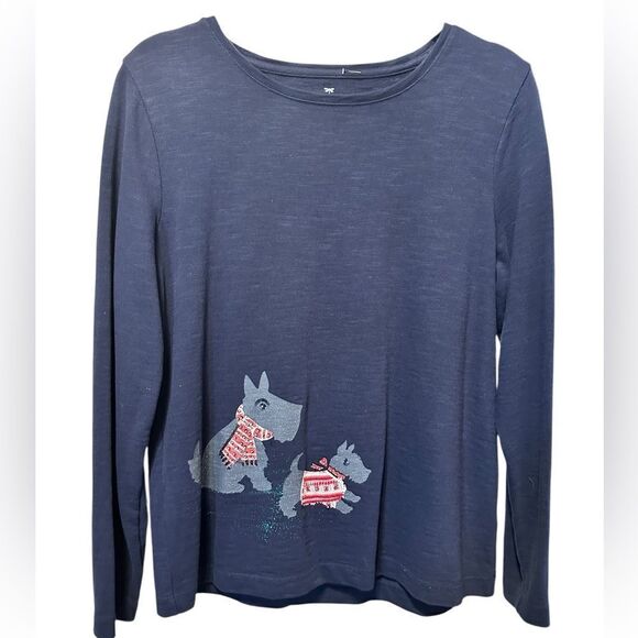 EUC Talbots Women’s Navy Blue Long Sleeve Crew Neck Scotty Dog Motif - Size M - Picture 2 of 6